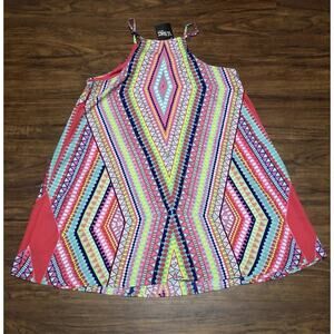NWT Sievercute Medium Coral Trapeze Dress Colorful Geometric Stripe New Boutique